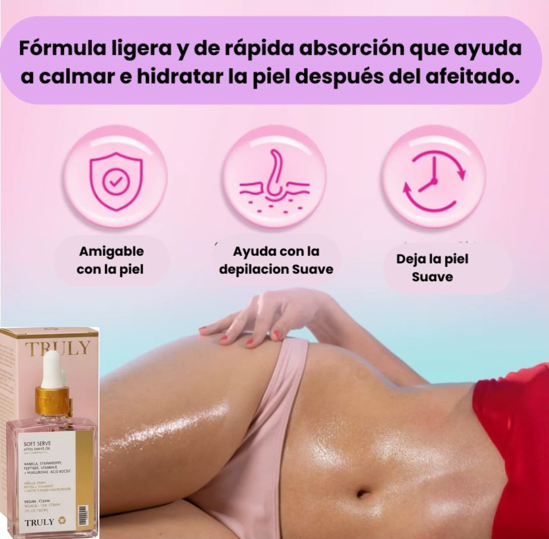 Aceite para Después del Afeitado de Fresa y Vainilla para Mujeres para Piel Suave, + SERUM aclarante para el cuerpo