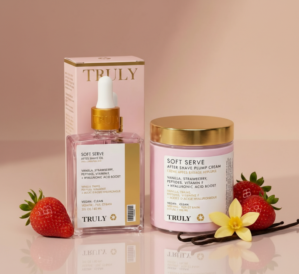 Aceite para Después del Afeitado de Fresa y Vainilla para Mujeres para Piel Suave, + SERUM aclarante para el cuerpo